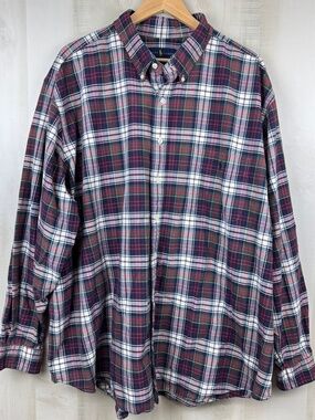 Ralph Lauren Men’s Long Sleeve Button Up Shirt Navy Blue Red White Cotton 3XB